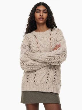 Wilfred Bronco Wool Blend Oatmeal Cable Knit Crewneck Sweater S